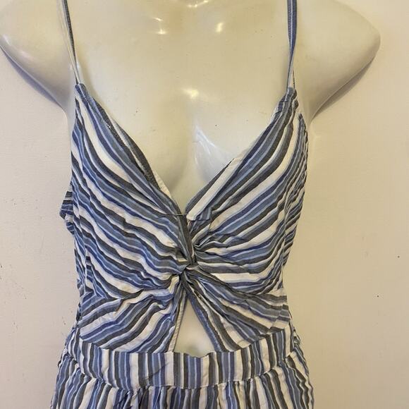 Aéropostale Romper Women L White Blue Stripes Spaghetti Strap Cut Out Back Sexy - Picture 5 of 6